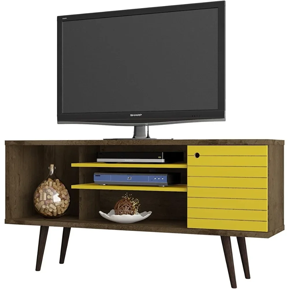 

Manhattan Comfort Liberty Mid-Century Modern Living Room TV Stand with Shelves and a Cabinet with Splayed Legs, Yellow