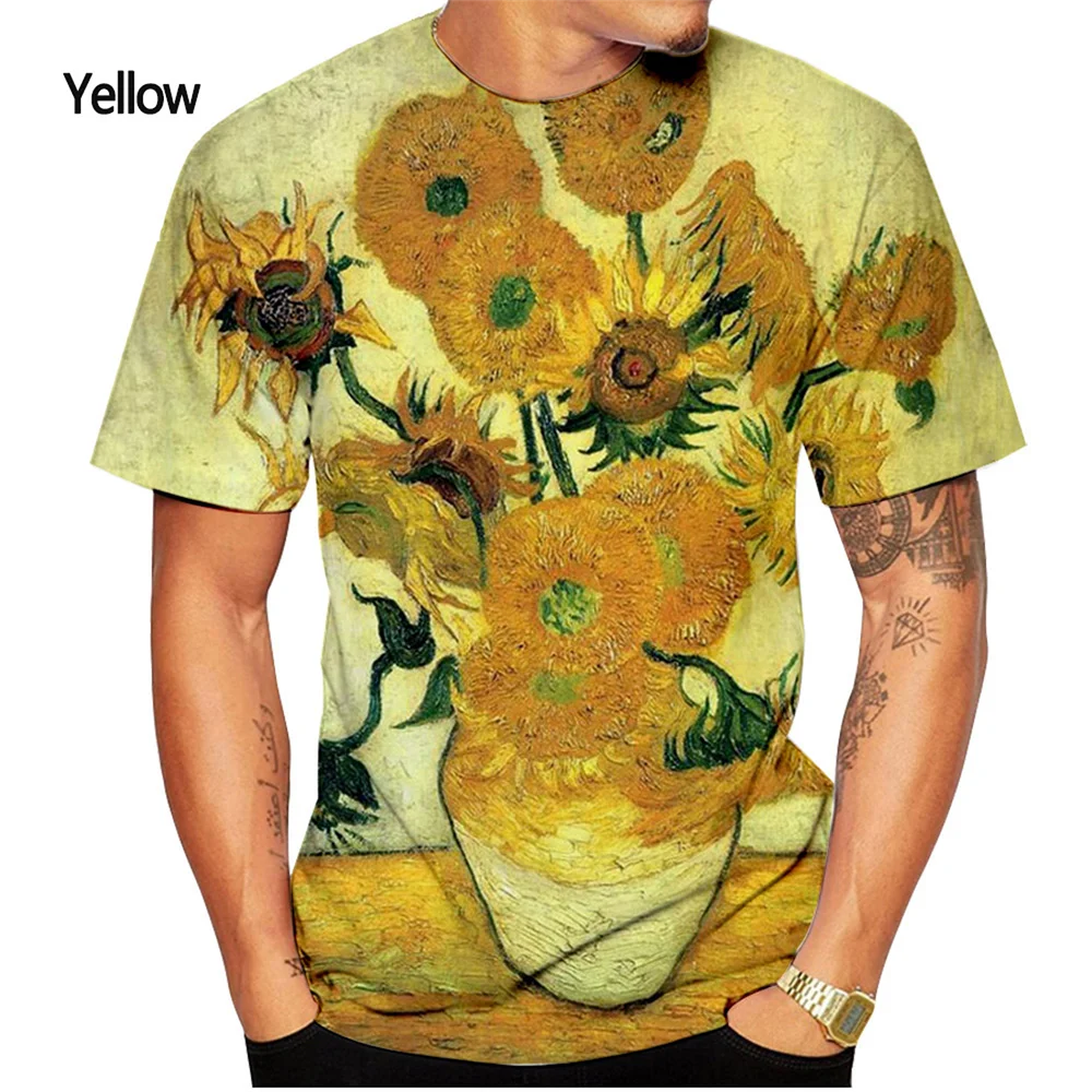 Mens Clothing Fashion Men\'s/women\'s Vincent Van Gogh Art Graphics 3D Print T-shirt Men\'s Shirt Tops Round Neck and Short Sleeves