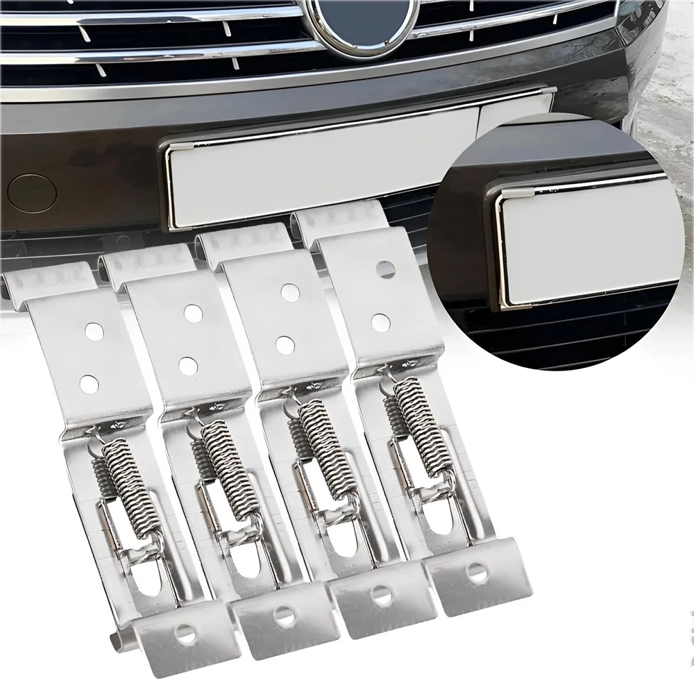 2 PCS Rectangular Car License Plate Spring Loaded Stainless Steel Bracket Cars Frame Holder Clamps Trailer Number Plate Clips