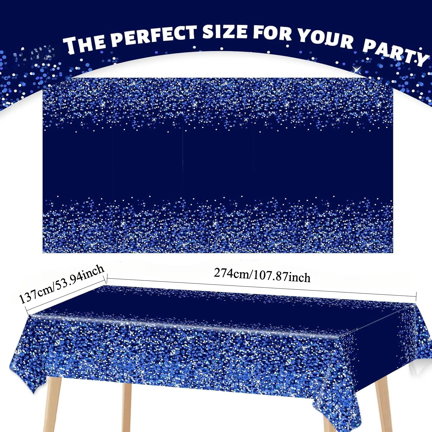 1PC Diamonds Tablecloth Navy Blue Silver, Disposable Plastic Confetti Dots Rectangle Cover for Birthday Wedding Party Decor