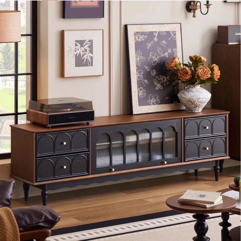 

Solid wood TV cabinet Internet celebrity storage coffee table living room black floor locker American cabinet