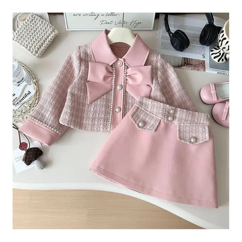 OLEKID 2026 Kinder Mädchen Französisches 2-Teiliges Kleidungsset Herbst 2-8 Jahre Kinder Mädchen Kleiner Duftmantel Zweiteiliger Faltenrock-Outfit – Detail 2