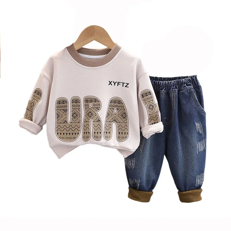 2024 New Autumn Baby Boy Designer Clothes Retro Patterned Letter Pullover Long Sleeve T-shirts and Pants Girls Two Piece Outfits