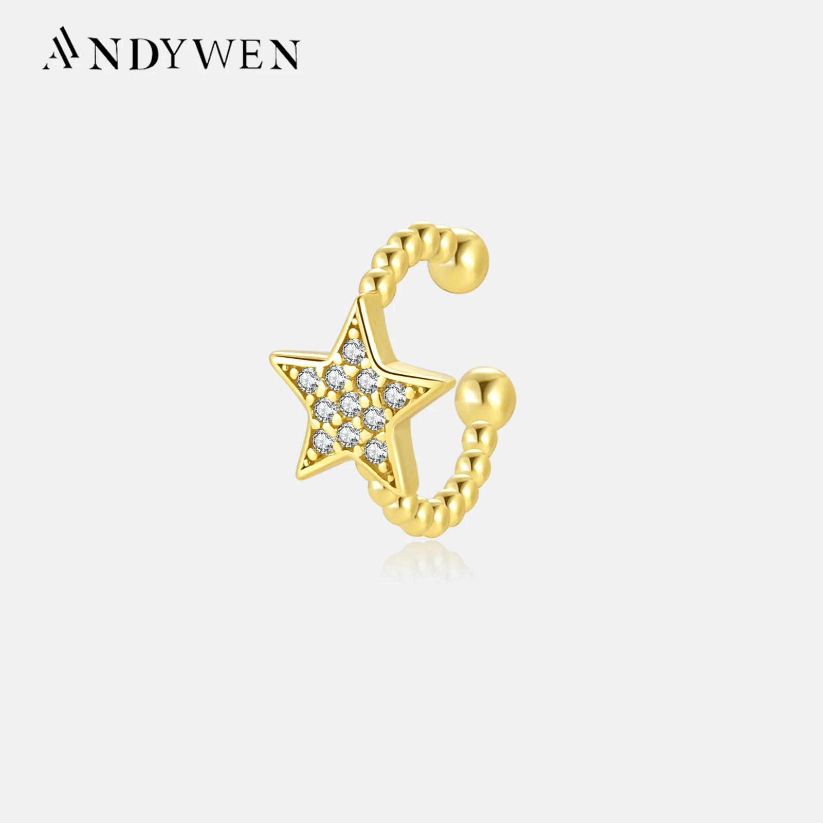 ANDYWEN 925 Sterling Silver 2023 Star Zircon CZ Earcuff No Piercing Clips Rock Punk Fine Jewelry Circle Pendiete Earring