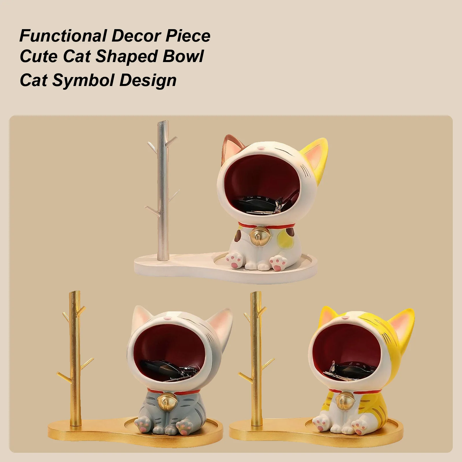 

Cute Cat Key Storage Holder Ornament Holder Resin Good Luck Cat Statue Key Dish For Entryway Table Home Living Room Cabinet