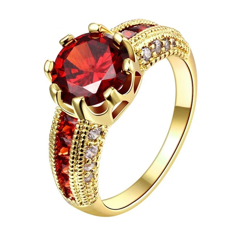 Soild 18K Yellow Gold Princess Ruby Wedding Engagement Rings for Women Fashion Fine Jewelry Rose Gold Christmas Gifts