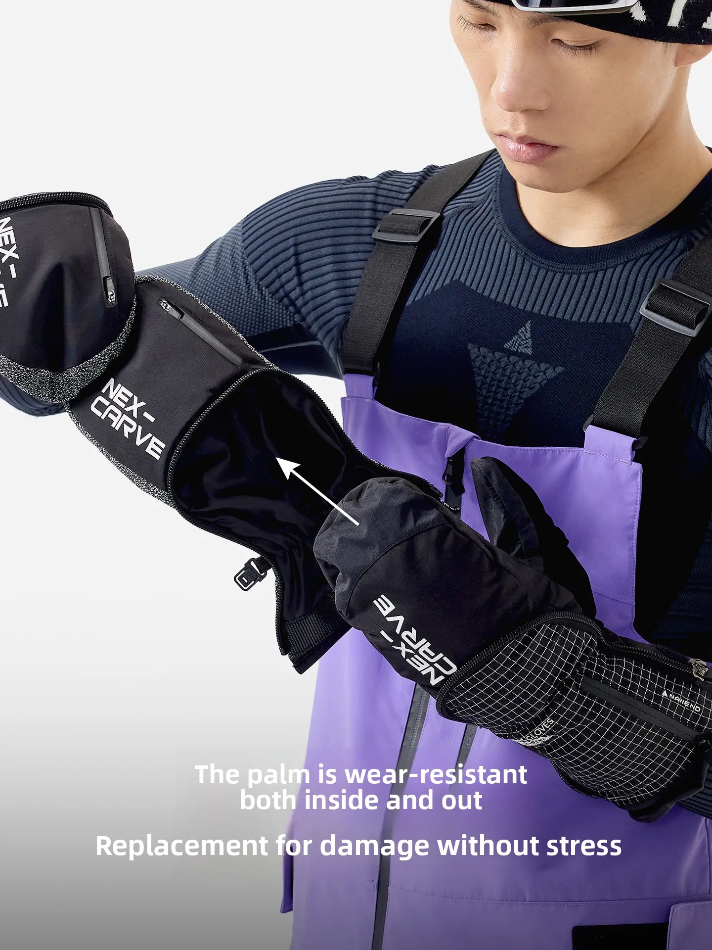 NANEND 2025 ski gloves men's exchangeable shell professional wear-resistant engraved slip built-in protective board gloves women