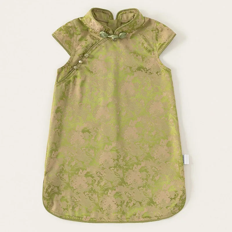 

Summer Kids Clothes Girls Fashion Chinese Style Cheongsam Cute Flowers Print Sleeveless Mesh Birthday Dress Baby Dresses B166