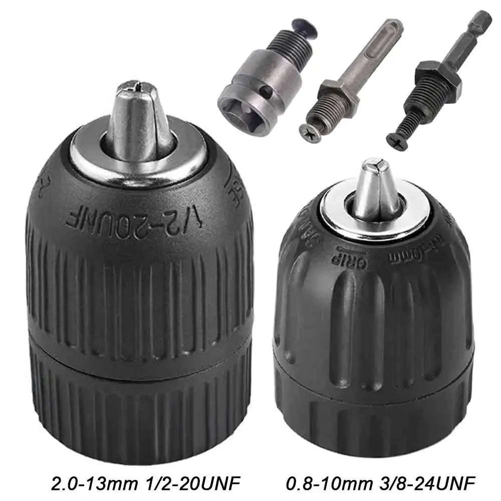 10mm/13mm Keyless Drill Chuck with 1/2in 3/8in Hex Shank SDS-Plus Square Quick Grip Adapter for Drill Bit Screwdriver & Sockets