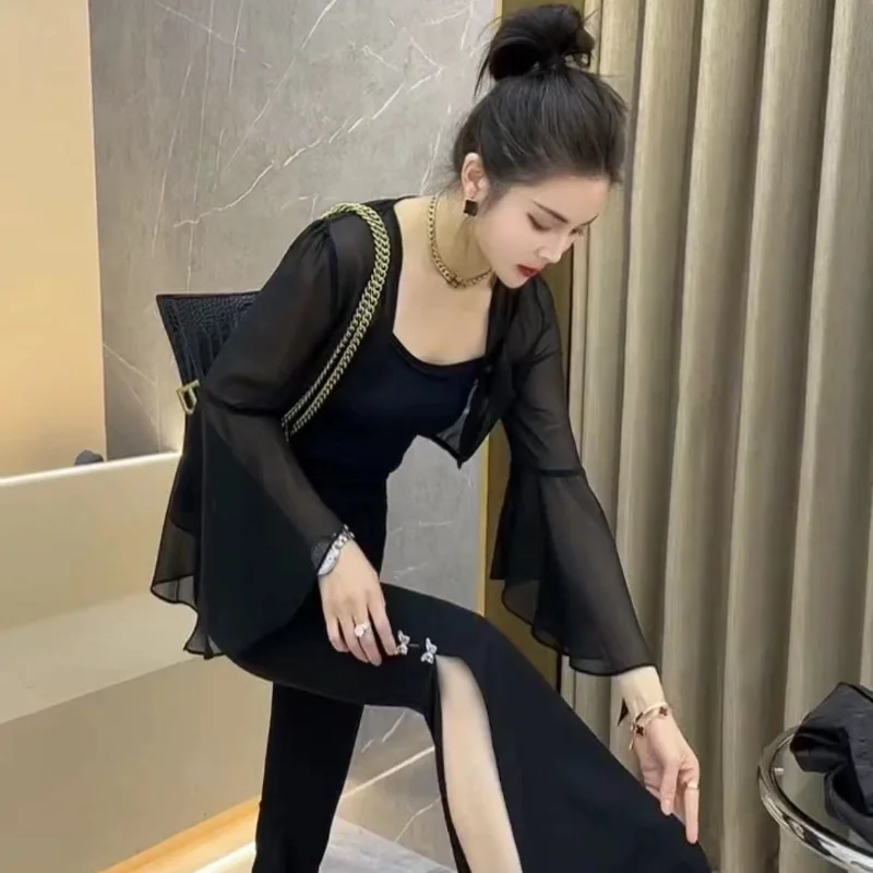 Giacche corte basic Donna Elegante Estate Nuova manica svasata alla moda Capispalla sexy sottile con protezione solare Stile coreano Tenero All-match Accogliente