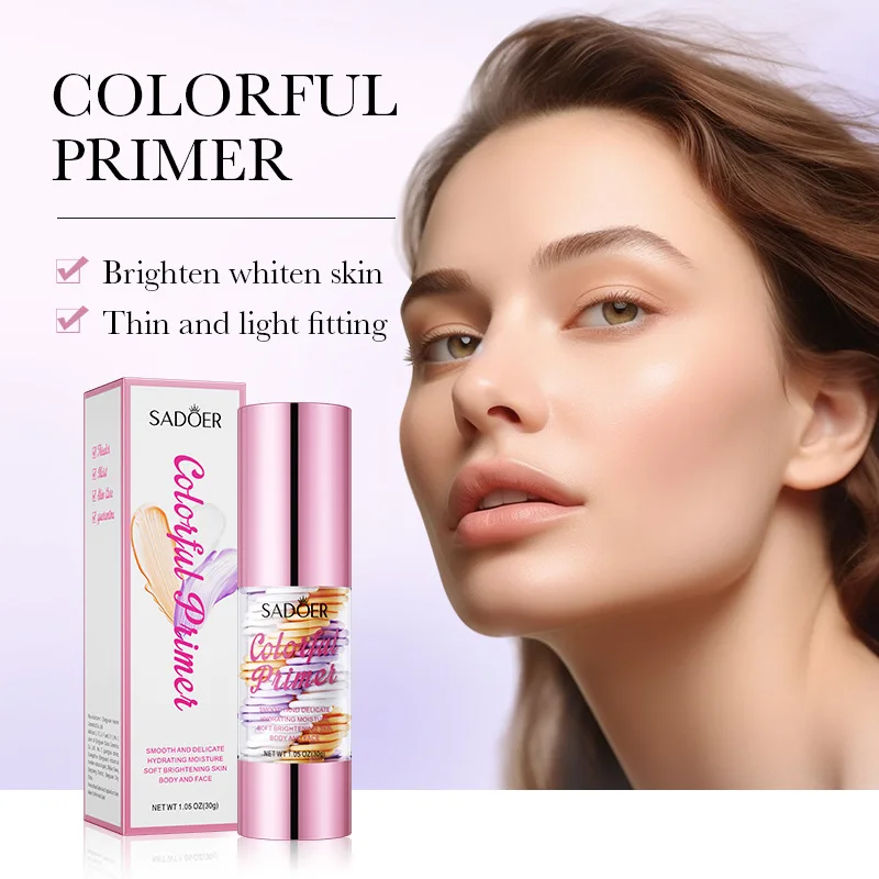 SADOER Tri-color Isolation Conceal Makeup Primer Transparent Colorful Primer Natural Lightweight Moisturizer Hydrating Cosmetics