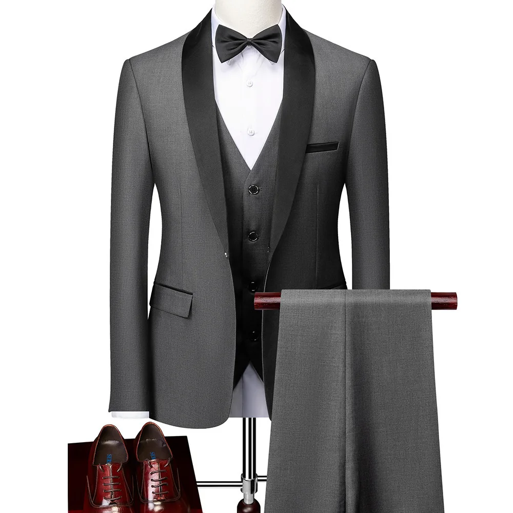 Autumn Men's Business Casual Suit Wedding Bridegroom's Dress Slim Suit + Vest + Pants Men