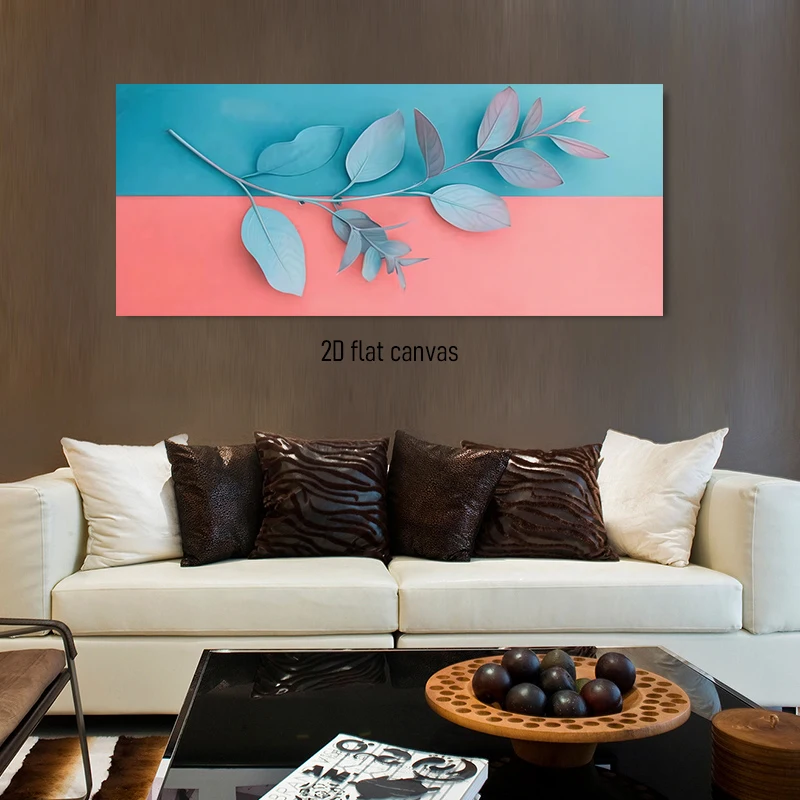 1 Piece Leaf Decorative Art Print – Blue & Pink Color-Block Botanical Wall Art (2D Flat Design)