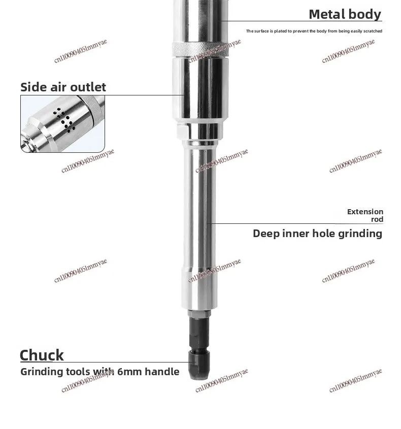 Pneumatic grinder extended wind mill deep hole narrow space polishing