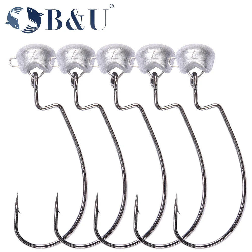 

B&U Bass Swing Jig Head Crappie Lure Ned Texas Rigs Fishing Gear Ned Offset Weedless Worm Jigheads Pesca