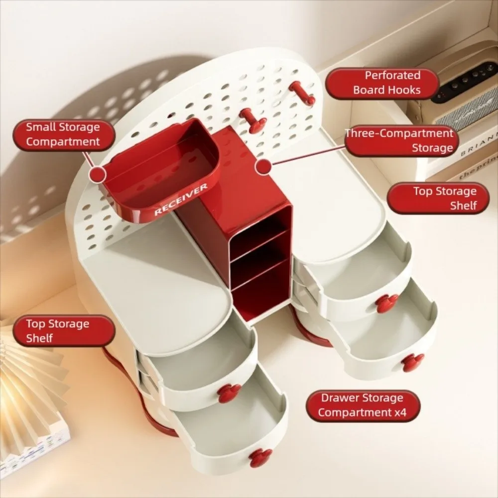 Plastikowy organizer na biurko z otworami, szufladami i pudełkiem na artykuły piśmienne, prosty, o dużej pojemności, na długopisy dla uczniów.