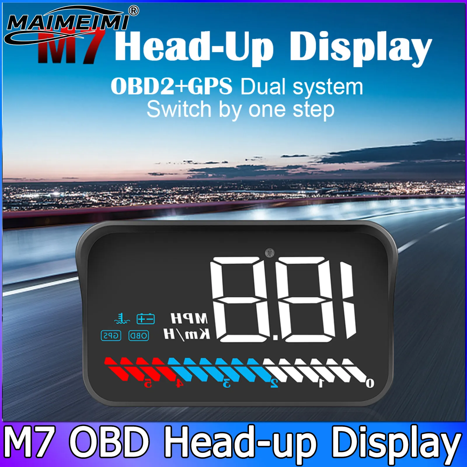 

M7 OBD GPS HUD Проекционный дисплей Универсальный автомобильный GPS Спидометр Напряжение Лобовое стекло Проектор Бортовой компьютер Предупреждение о превышении скорости