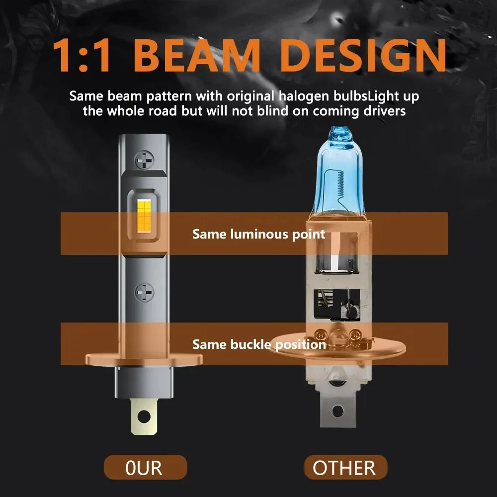 Muxall H1 LED Headlight Bulb Mini 120W 50000LM CSP For Car Headlamp Fanless Light Auto Diode Fog Lamps 12V 6000K Automobile