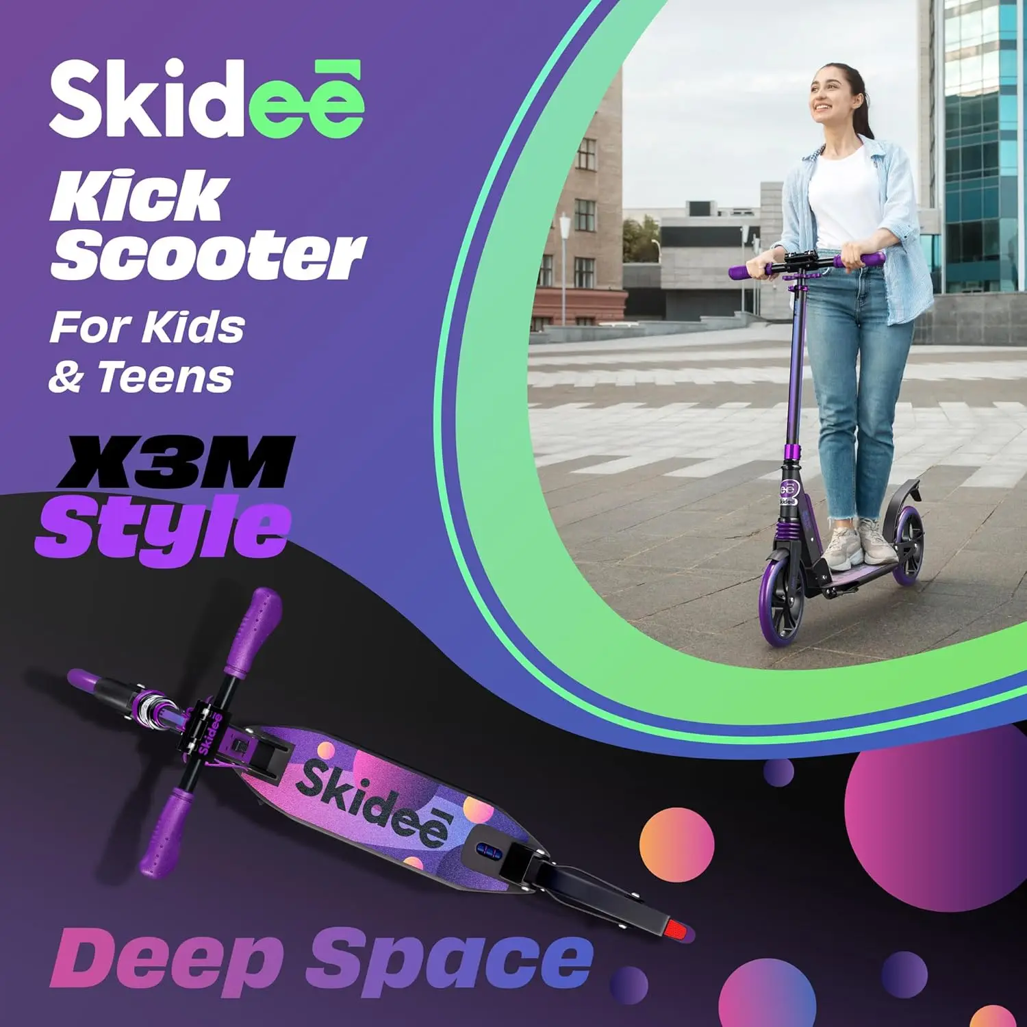 Scooter for Adults and Teens - Adjustable Height, Kids Scooter, Folding Scooter, Large Sturdy Wheels for Smooth Ride, Lightw