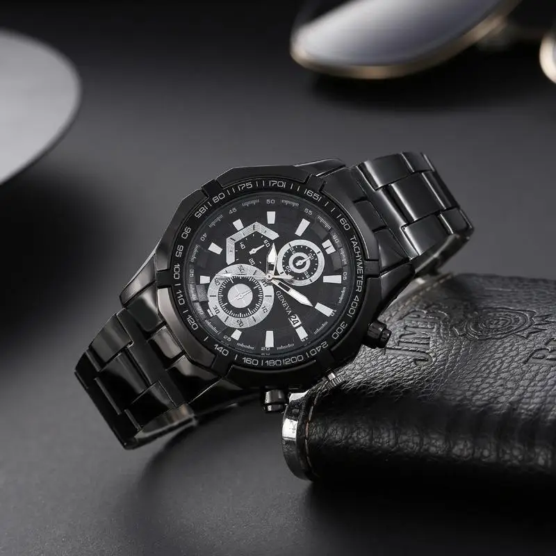 Hot men's supercar racing watch men's waterproof watch with calendar steel band sports bracelet set quartz watch