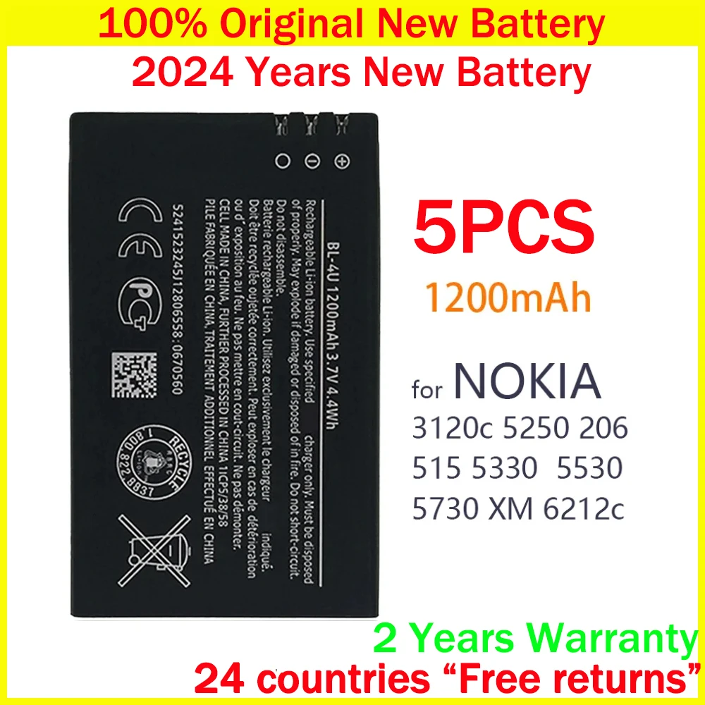 Nuova batteria originale BL-4U BL 4U 1200mAh per Nokia 206 515 5250 5330 xpressusic 5730 C5-03 E66 Asha 300 500 8800 batterie