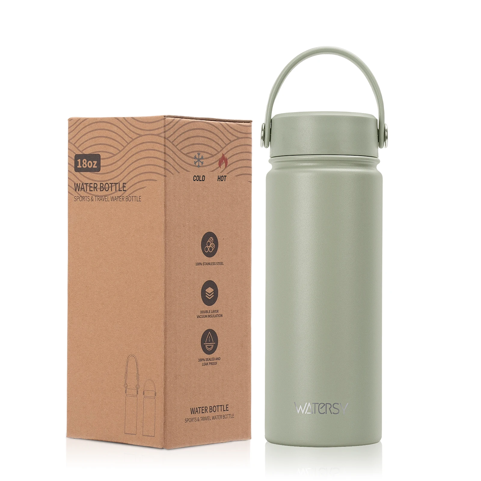 

WATERSY 532ml Insulated Water Bottle Stainless Steel Tumble with Handle Double Wall Vacuum Insulated Cup for Coffee Office Sport