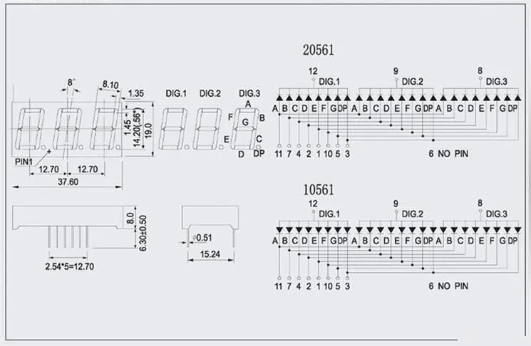 20PCS 0.56 inch white 3 digit LED Display Module 0.56"  DIP digital tube cathode anode 7 Segment 3 Digital LED Display