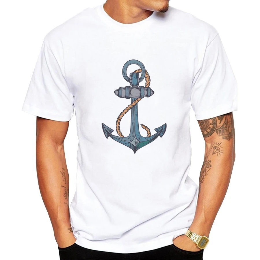 

2025 Fashion Summer Mens Hipster O-Neck Short Sleeve Sail Anchor Nautical Graphic Printed T Shirt Cool Tee Tops A035