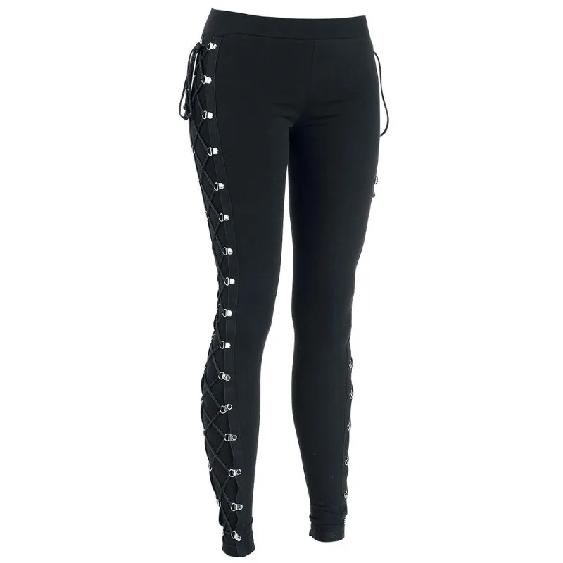 Gothic Street Style Leggings Women Skinny Black Pants High Waist Butt Liftting Fashion Lace Up Leggings Outdoor Walking Pants