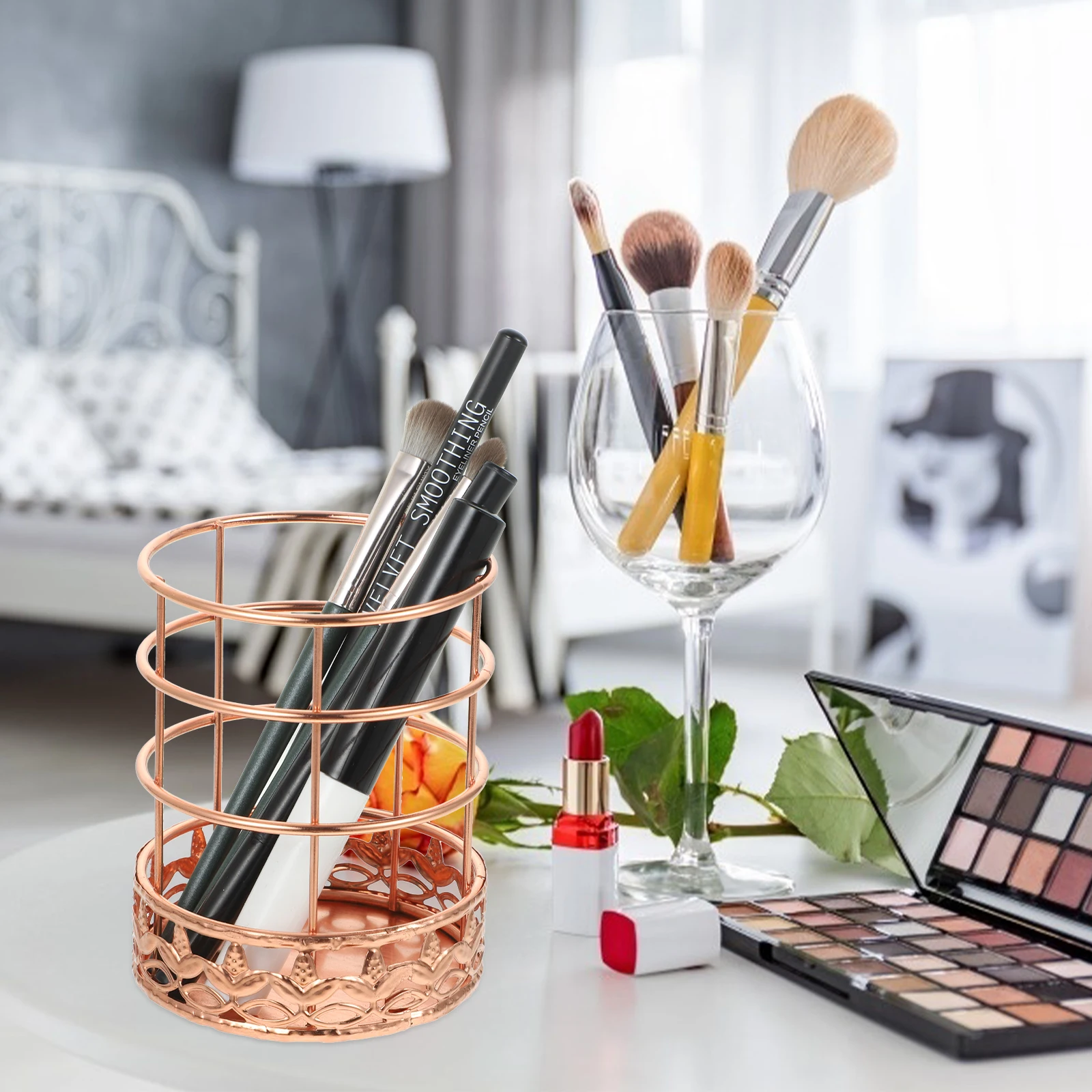 

Rose Gold Pen Holder Desk ganizer Wrought Pencil Cup Storage Office Supplies Makeup Brush Holder