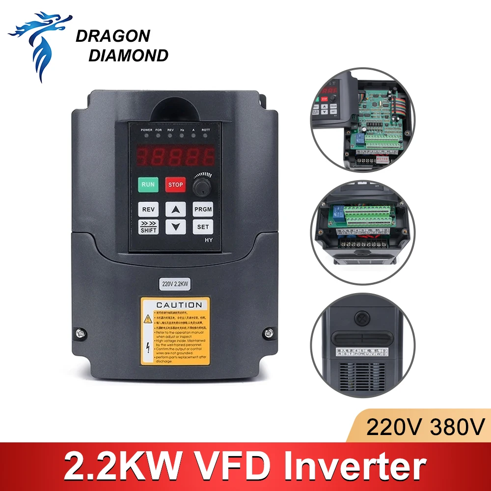 

2.2kw VFD Variable Frequency Inverter For CNC Spindle Motor Speed Control Drive HuanYang Converter 0-400Hz 3P Output 1P Input