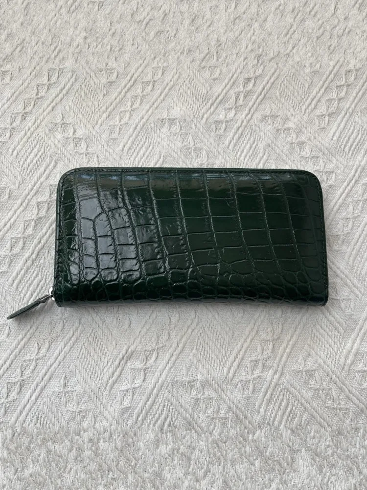 Casual Women Designer Green Crocodile Skin Genuine Leather Long Wallet Card Bag Zipper Fashion New Ladies Purse Clutch Wallets
