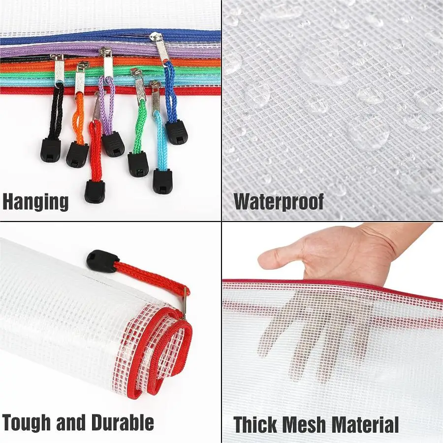 24pcs Mesh Zipper Pouch Bags, A4 Zipper Bags for Organizing Storage, Waterproof Zipper Pouches, Letter Size, File Bags