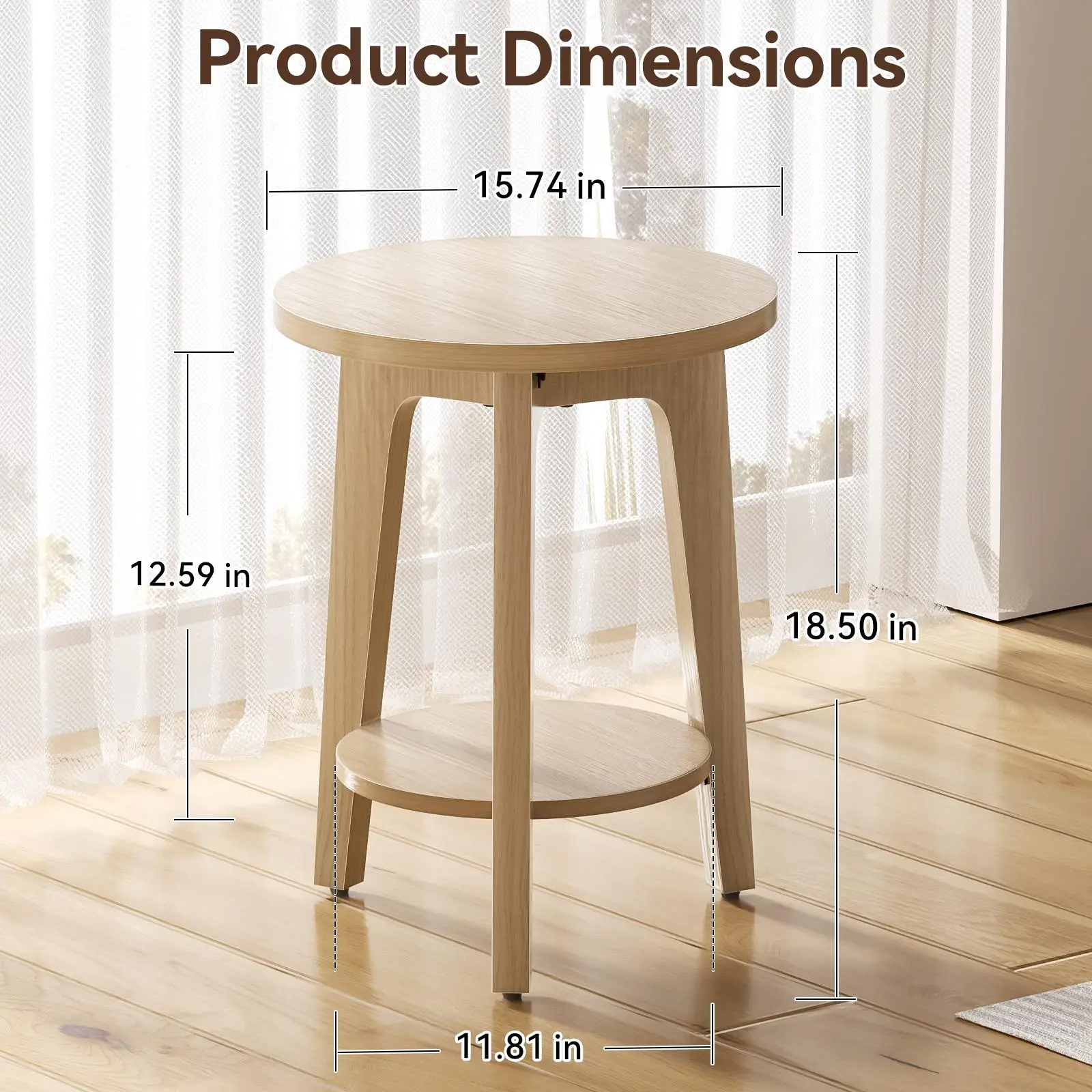 Modern Minimalist Round Side Table with Storage Shelf 2-Tier Small Coffee End Table Nordic Nightstand Bedside Cabinet Space Saving Furniture for Bedroom Living Room Sofa
