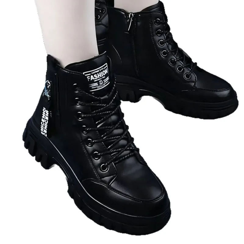 

Модные повседневные женские ботинки-кроссовки на толстой подошве, утепленные плюшем, черные, универсальные, зимние, новинка 2025 года