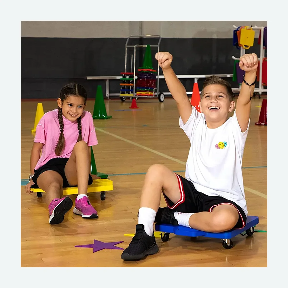 Children's Balance Training Education Fun Sports Plastic Floor Scooter Board Set with Handle 4 Casters