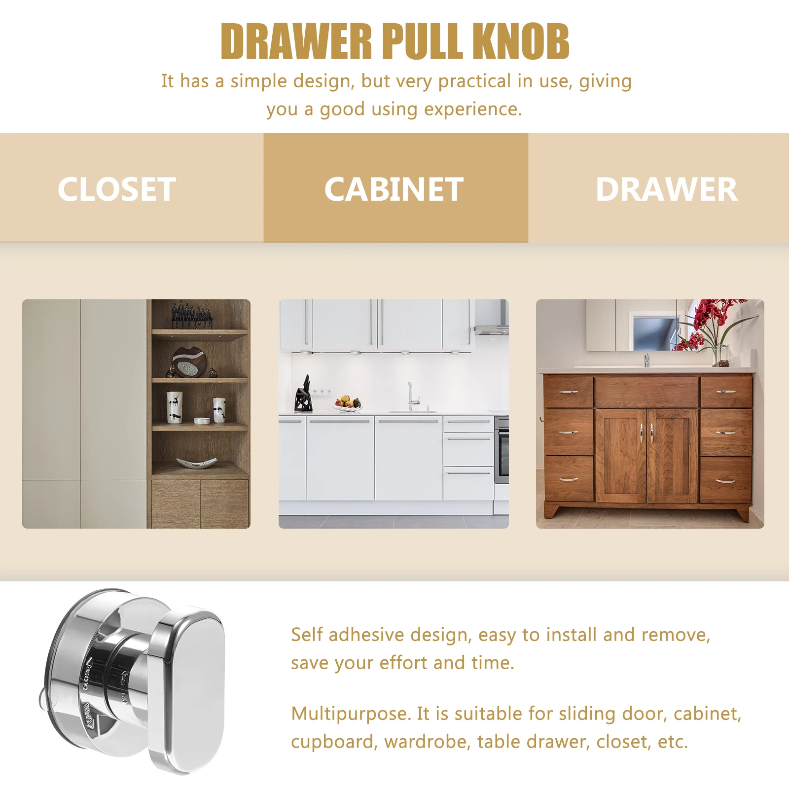 مقبض كوب شفط ذاتي اللصق، مقبض درج، مقبض مساعد لسحب الباب، سهل التركيب لأثاث خزانة الملابس في النافذة