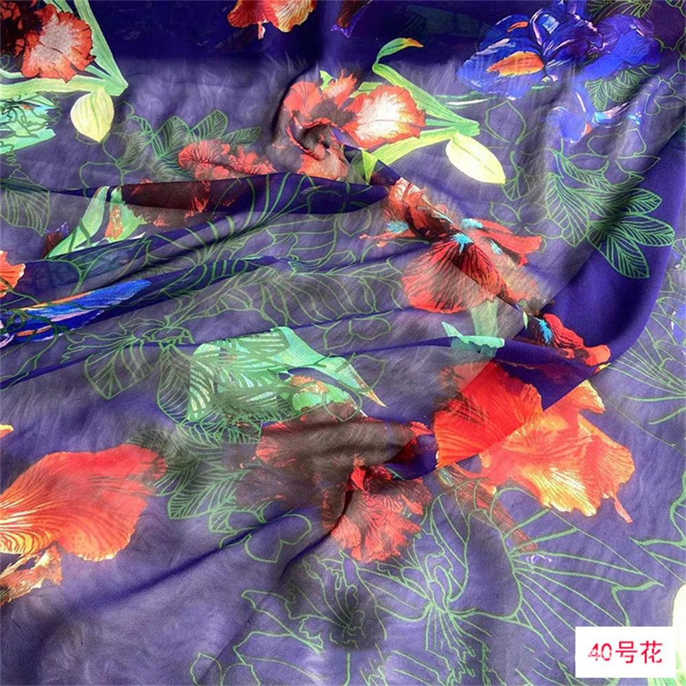 

100% Silk Printed Fabric Real Mulberry Silk Soft Transparent Georgette Silk Dress Shirt Fabric 8mm Thickness