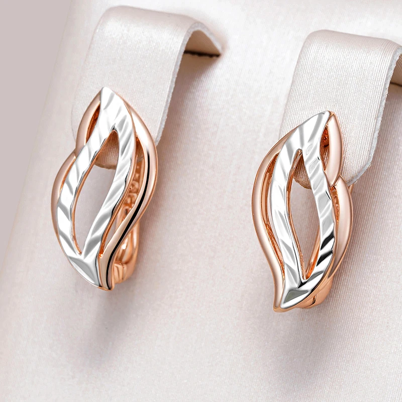 Kinel Hot Fashion Glossy Hollow Leaves Dangle Earrings for Women 585 Rose Gold Silver Color Mix Fine Daily Vintage Jewelry