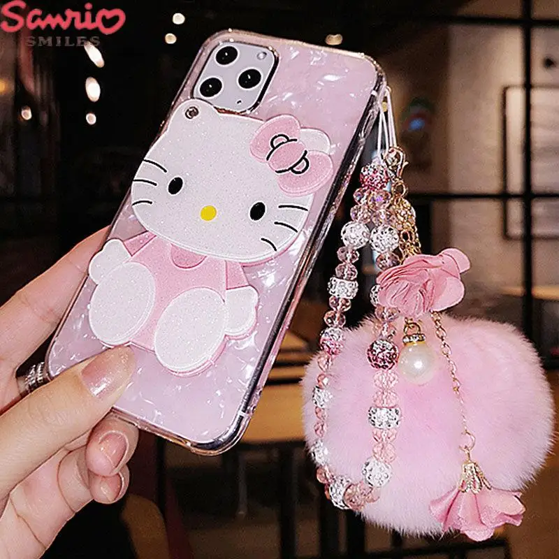 Hello Kitty Iphone14 Phone Case Anti-Fall Rhinestone Mirror with Colorful Edge Bracket for Iphone14 13 12 11 Pro Pius Xs Xr Max