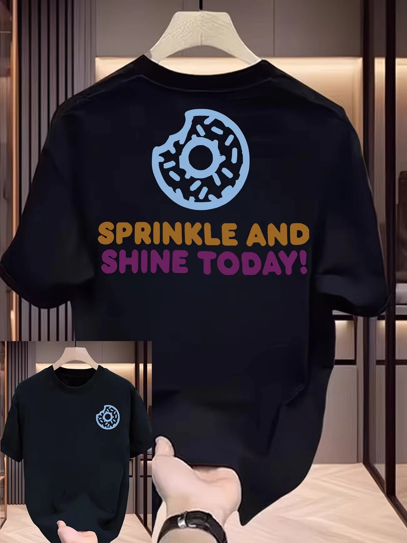 Unisex Donut Graphic T‑Shirt Sprinkle And Shine Today Letter Print Casual Loose Short Sleeve Cute Food Tee For Men Women