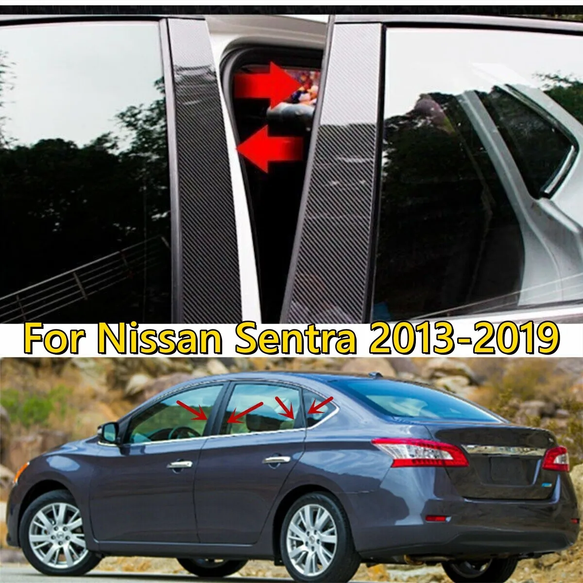 Set Carbon Fiber Pillar Posts Window Door Trim Cover For Nissan Sentra 2013-2019