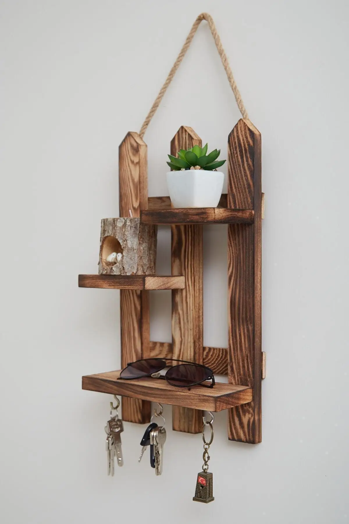 Decorative Rope Wooden Keychain Shelf Practical