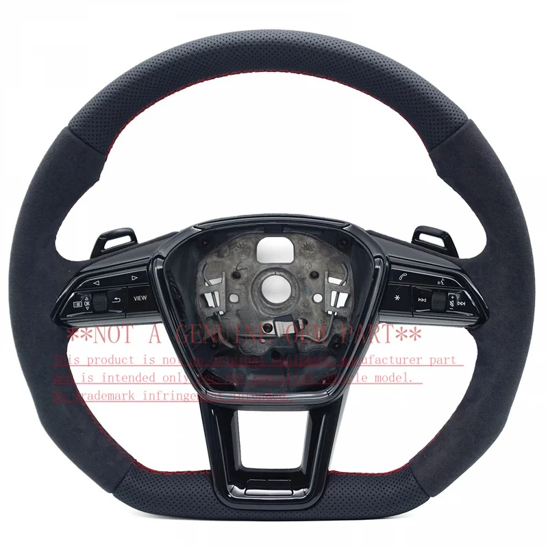 For Audi Steering Wheel Horn Cover A6 C8 A7 S Mark Perforated Suede Red Line Small Paddles Black Warrior Heated Decorative Cover