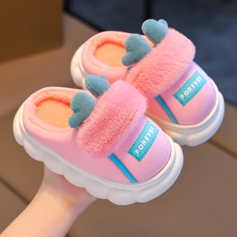 2024 New Winter Warm Cute Cartoon Indoor Mule Soft Non-slip Fluffy Slippers For Kids Teen Boys Girls Children Home Cotton Shoes