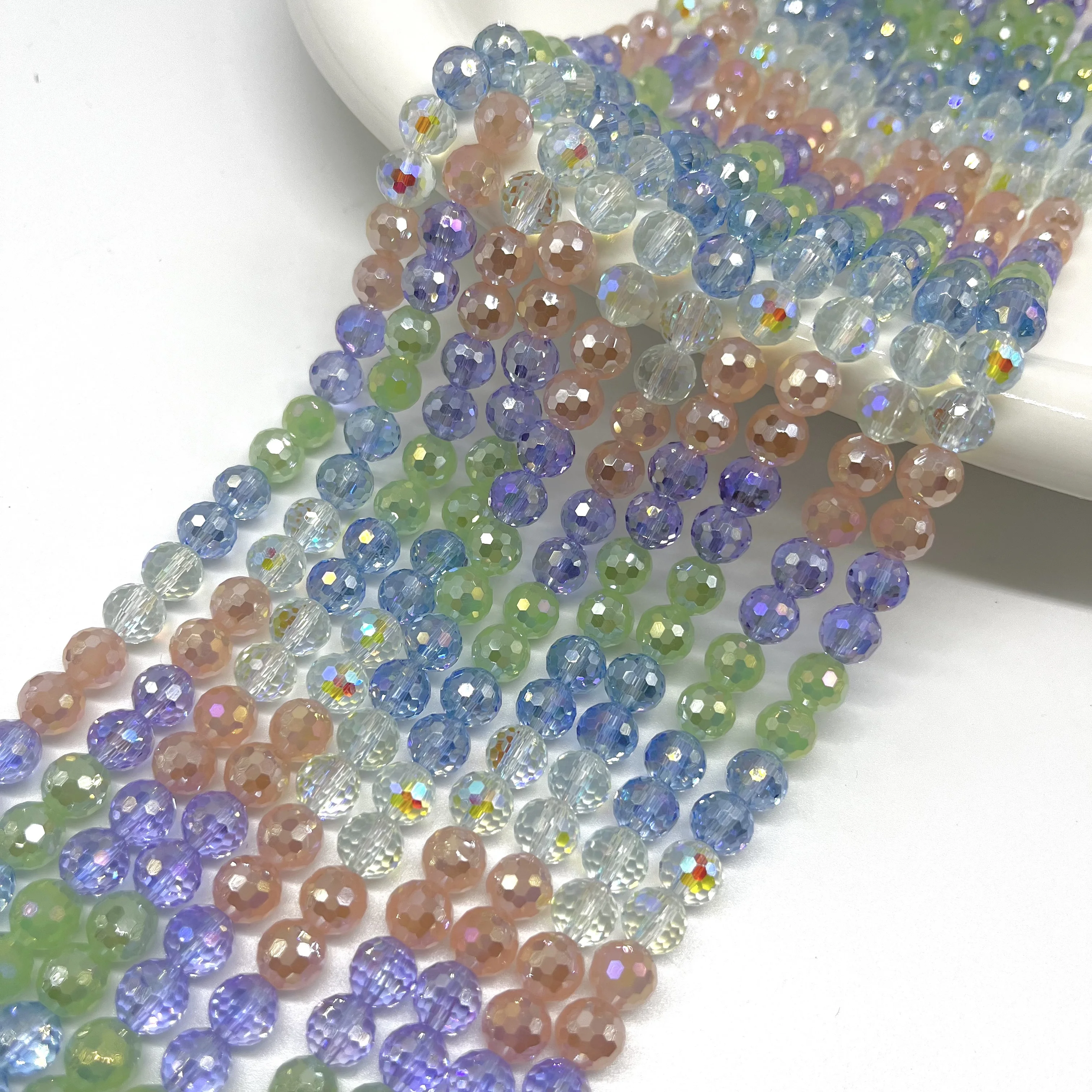 8 مللي متر 45 قطعة شكل كرة مستديرة الوجه الزجاج حبة مختلط اللون DIY بها بنفسك صنع المجوهرات