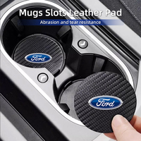 Car Carbon Leathe Coasters Centre Console Water Centre Console Cup Non-Slip Mats For Ford Fiesta Focus mk2 mk3 Ranger  Mustang