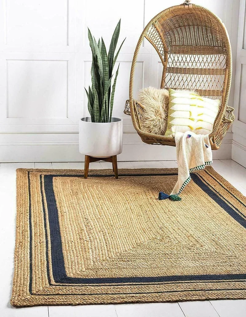 Jute Rug 100% Natural Jute Weave Style Runner Carpet Country-style Exterior Large Area Rug for Living Room