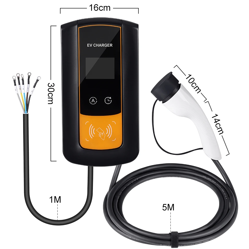 JDMEX EVSE Wallbox 32A 7KW EV Charger Type2 Plug IEC62196-2 Socket 1 Phase 5m Cable Wallmount Charging Station for Electric Car