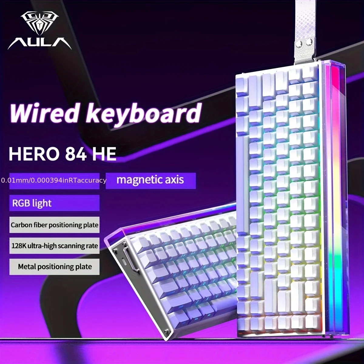 AULA HERO 84HE quick-trigger game magnetic switch wired keyboard, carbon fiber high-performance positioning plate, RT0.01mm accu